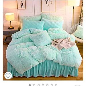 Queen duvet, bed skirts, pillow shams